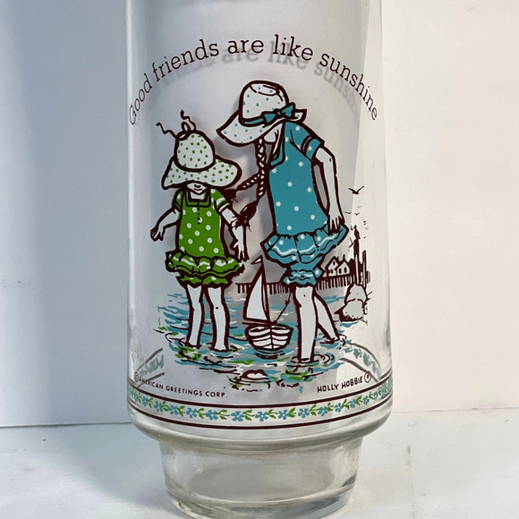 Vtg Holly Hobbie Drinking Glass Tumbler Good Friends Are Like Sunshine Beach - Picture 2 of 7